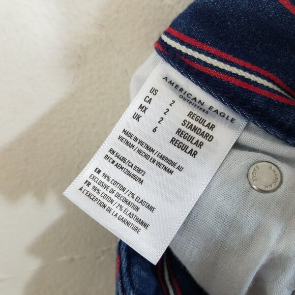 American Eagle Outfitters Hi-Rise Mini Striped Stretch Denim Skirt Blue/Red 2 - Picture 5 of 5